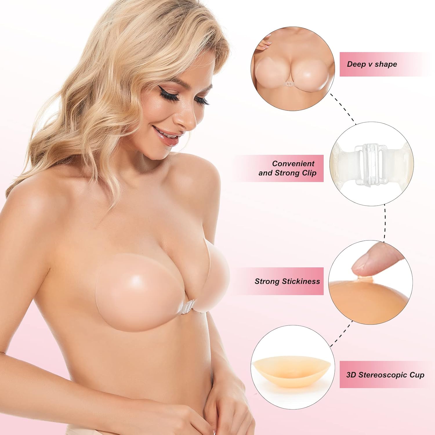 Push Up Bra Silicone - Selbstklebender Push-Up BH, unsichtbarer Silikon-Trägerloser BH