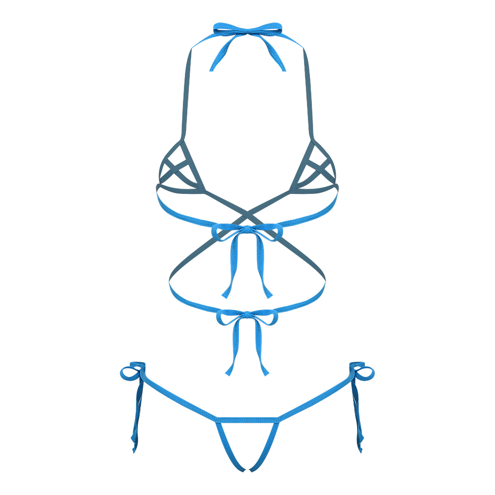 Sheer Bra Lace - Damen-Dessous, durchsichtiges Bikini-Badebekleidungsset, Neckholder-BH mit Schnürung