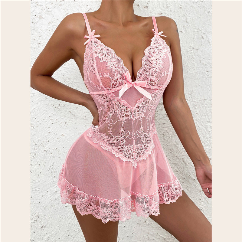 Sheer Mesh Bra - Damen Sexy Spitzen-Babydoll-Kleid Offener BH Netz-Durchsichtige