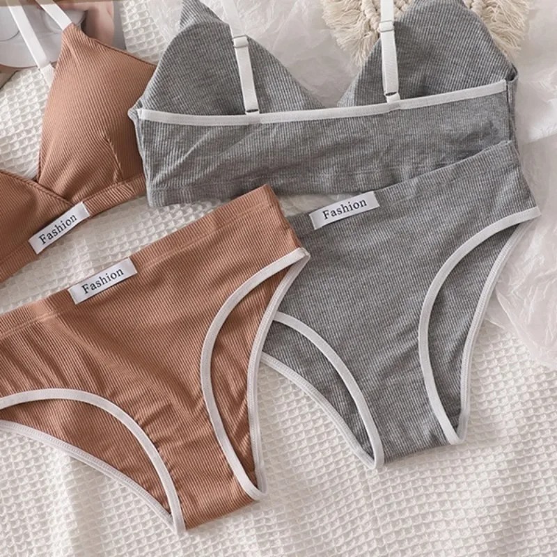 Cotton Bra Everyday - Frauen Baumwolle Bh Set Sexy Slip