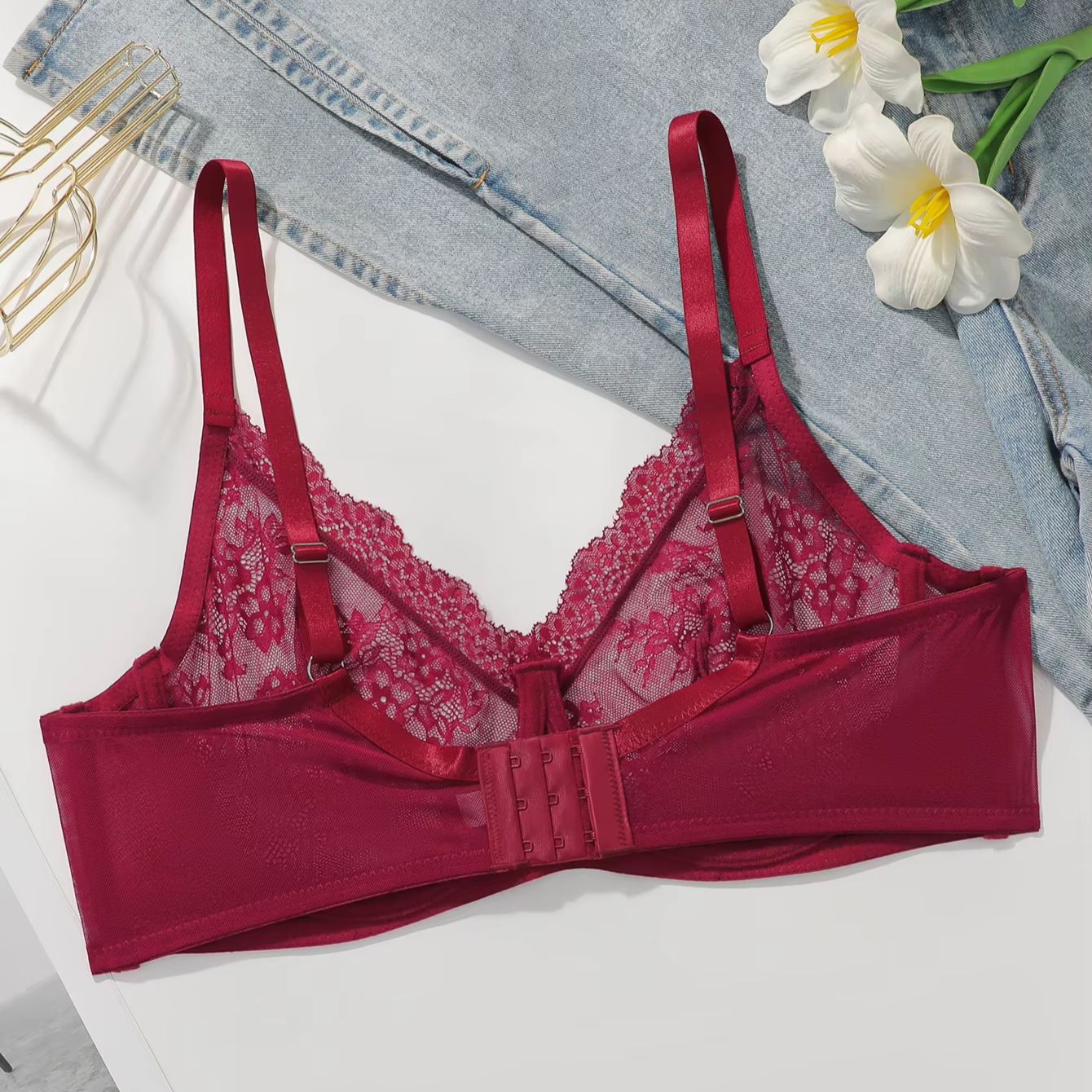 Damen Übergröße Roter Spitzen- – Sheer Bra Lace Bewertung und Preis